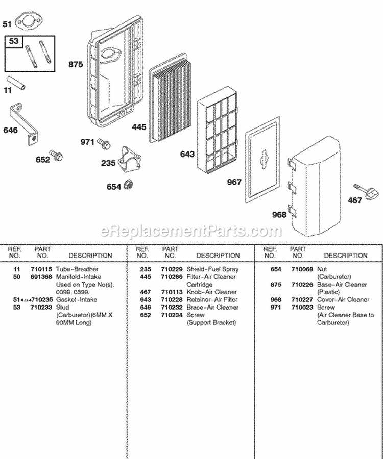 Air Cleaner Diagram and Parts List for 187432-0110-E1  Briggs and Stratton Engine
